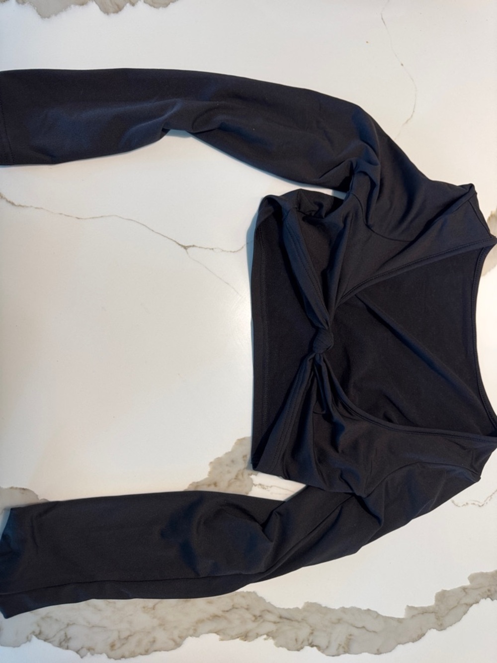 Long-Sleeve Twist-Front Crop Top - Black